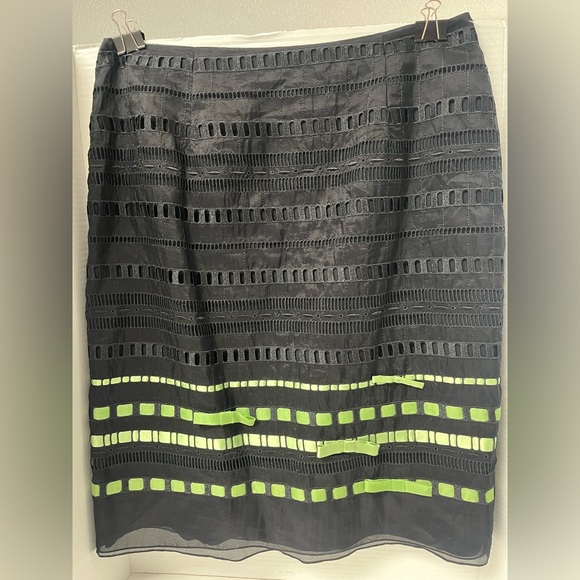Y2K Kay Unger Blk & Lime Green Ribboned Pencil Skirt Friends Gothic Lolita SZ 10 - Picture 1 of 6